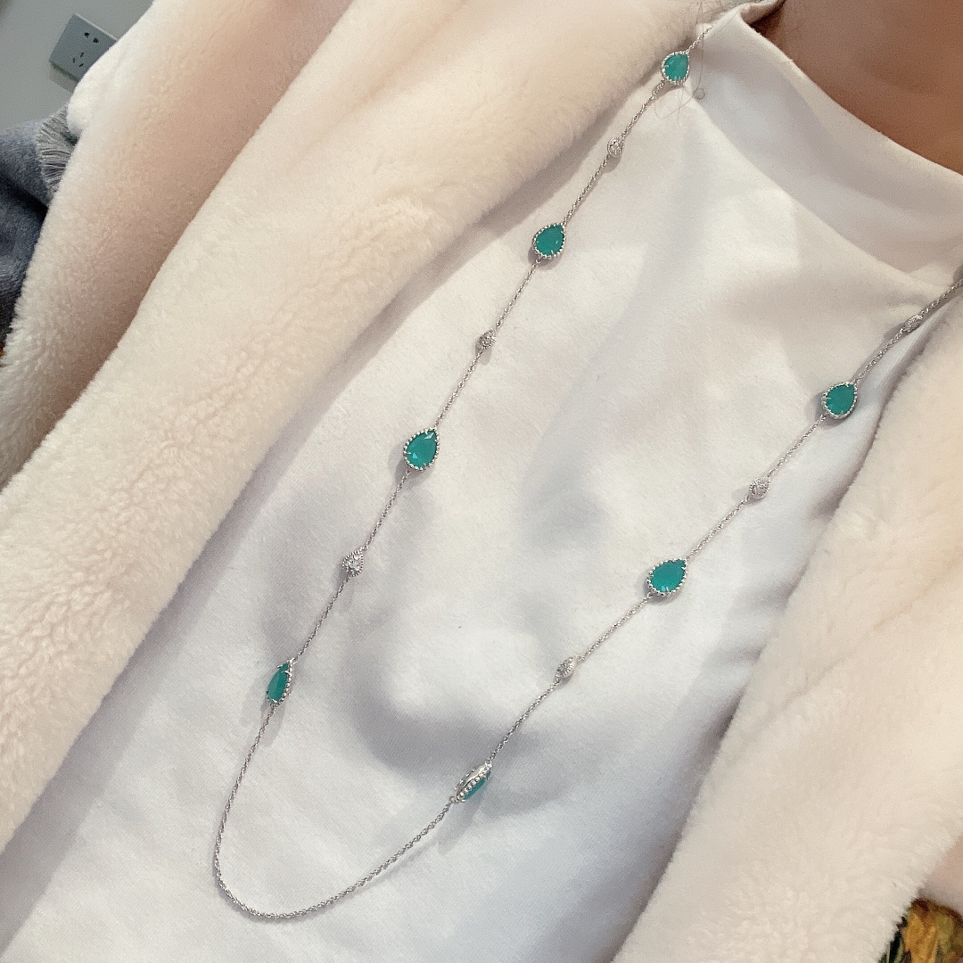 18K 하이엔드 미러급 부쉐론 쎄뻥보햄 롱 아쿠아 16모티브 목걸이 (구성품 풀박스)