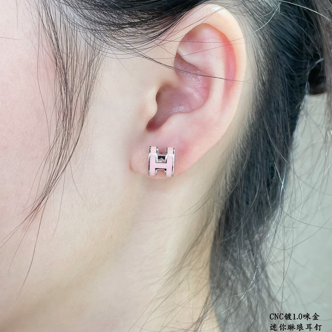 18K 하이엔드 미러급 에르메스 팝아슈 미니,라지 로즈드라제 귀걸이 (구성품 풀박스)