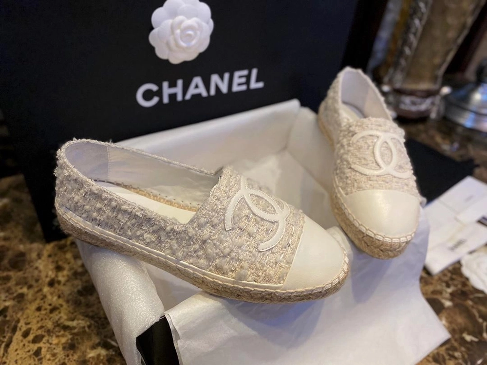 샤넬 트위드 CC Espadrille 크림