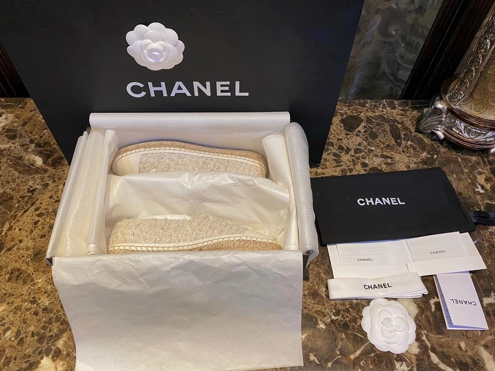 샤넬 트위드 CC Espadrille 크림