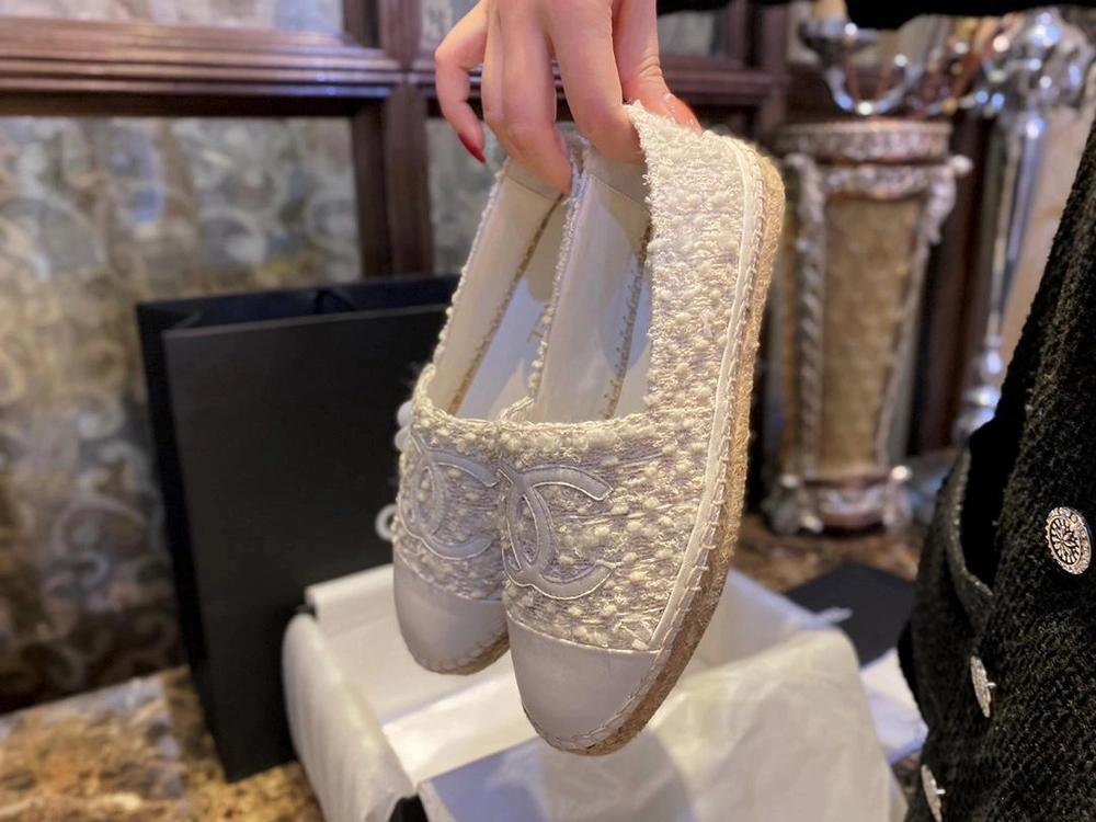 샤넬 트위드 CC Espadrille 크림