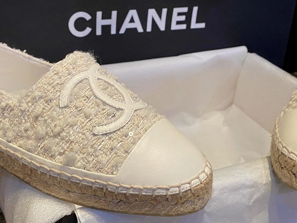 샤넬 트위드 CC Espadrille 크림
