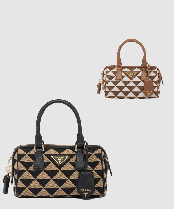 프라다 심볼 자수 패브릭 나일론 보스턴 토트백 1BA846