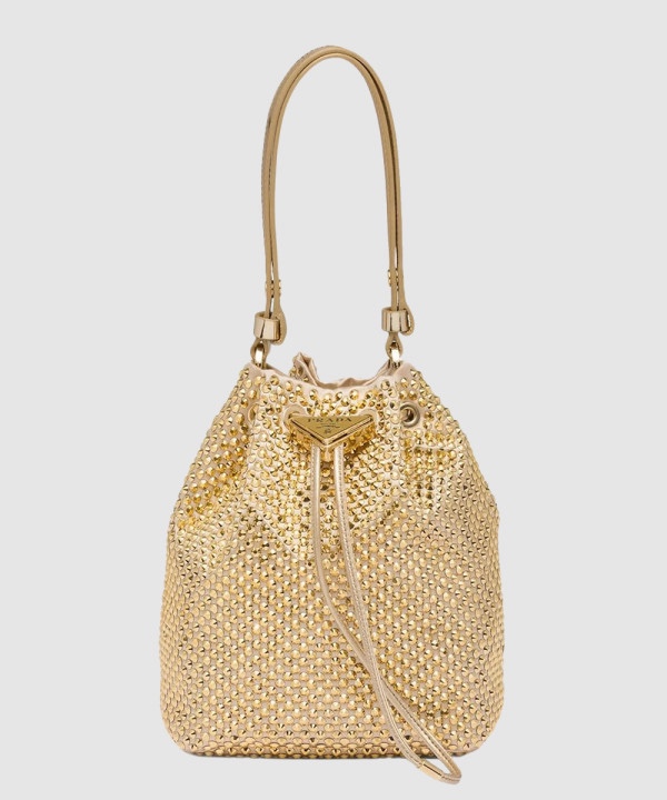 프라다 크리스털 장식 새틴 미니 버킷백 1BE067