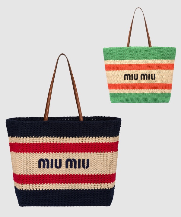 미우미우 라피아 코튼 토트백 5BG228
