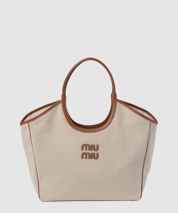 미우미우 아이비 캔버스 앤 레더 토트백 5BG286