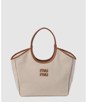 미우미우 아이비 캔버스 앤 레더 토트백 5BG286