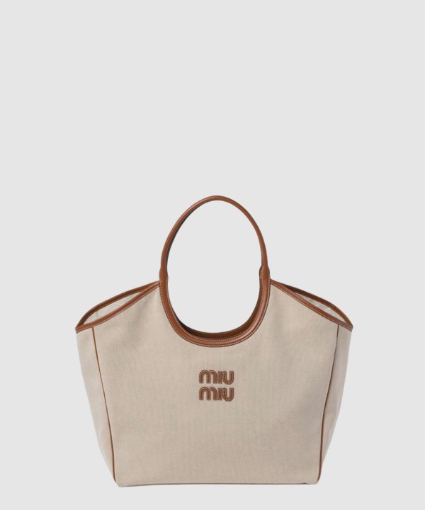 미우미우 아이비 캔버스 레더 토트백 5BG281