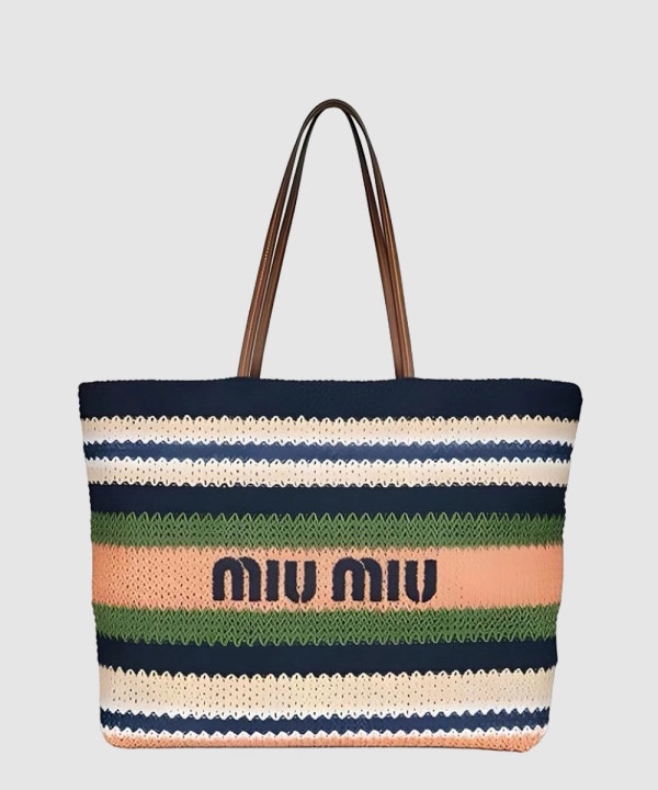미우미우 라피아 코튼 토트백 5BG228