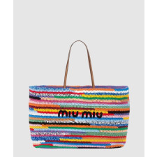 미우미우 라피아 코튼 토트백 5BG228