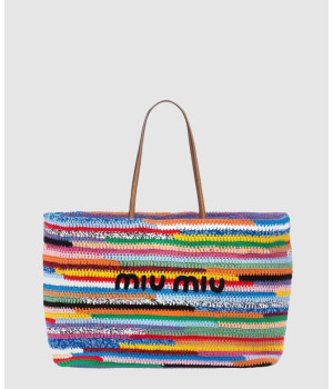 미우미우 라피아 코튼 토트백 5BG228