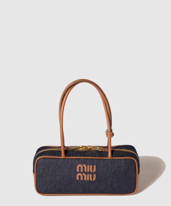 미우미우 데님 보 레더 토트백 5BB173