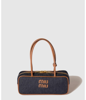 미우미우 데님 보 레더 토트백 5BB173