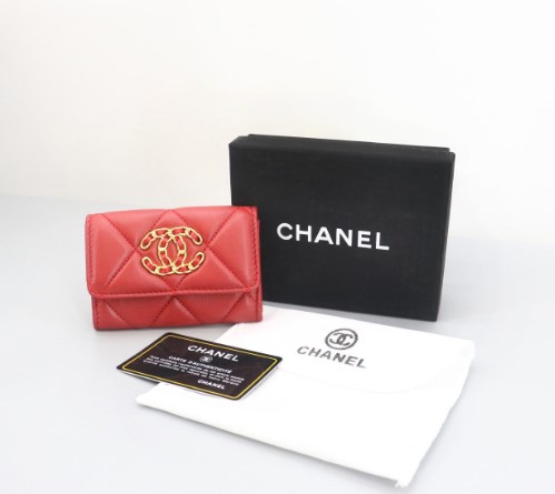 (국내배송) 샤넬 19 똑딱이 카드 지갑 레드