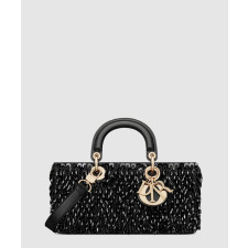 디올 미디움 레이디 디조이백 블랙 패브릭 글래스 비즈 프린지 M0540