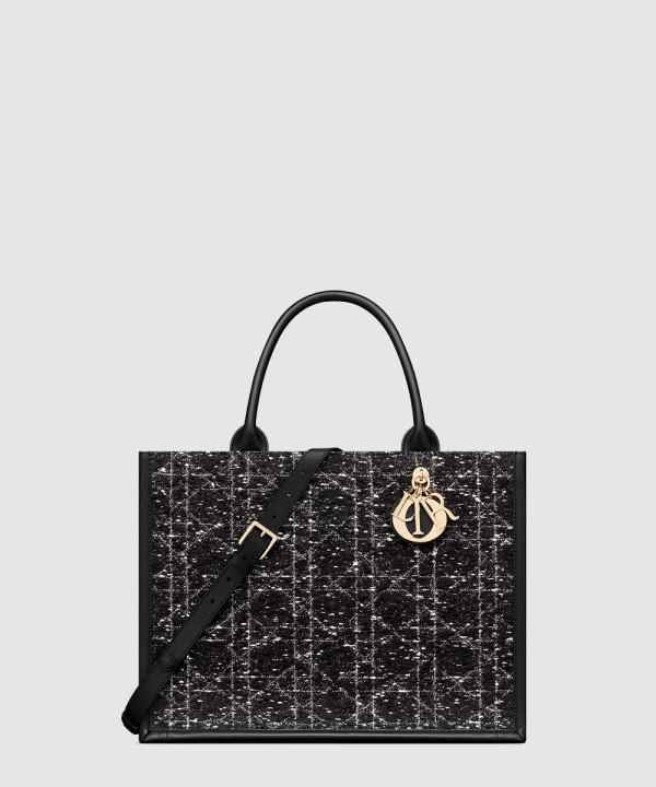 디올 미디움 북 토트백 블랙 트위드 M1296