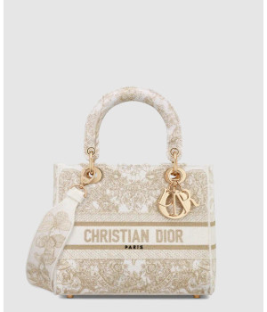 디올 미디움 레이디 디라이트 백 버터플라이 어라운드 더 월드 골드 톤 화이트 M0565