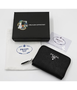 (국내배송) 프라다 사피아노 메탈로고 레더 동전지갑