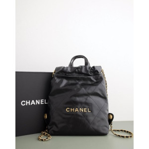 (국내배송) 샤넬 Chanel 22 Backpack Shiny Calfskin & Gold Lacquered Black