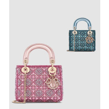 디올 미니 레이디백 메탈릭 카프스킨 사틴 비즈 자수 M0505