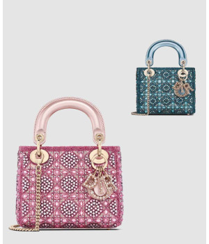 디올 미니 레이디백 메탈릭 카프스킨 사틴 비즈 자수 M0505