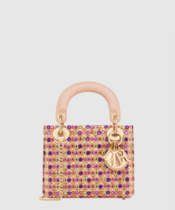 디올 라이트 레이디 백 사틴 자수 미러 비즈 스트라스 멀티컬러 M0505