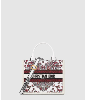 디올 북 토트백 스몰 화이트 레드 르 꾀흐 파피용 M1325