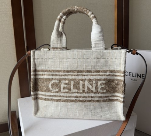 (국내배송) 셀린느 텍스타일 스트라이프 카바스백 타바코탄