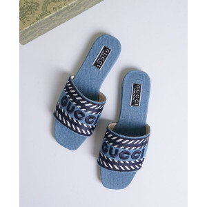(국내배송) 구찌 데님 스크립트 슬라이드 샌들