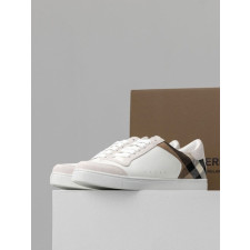 (국내배송) 버버리 레더 스웨이드 하우스 체크 코튼 스니커즈