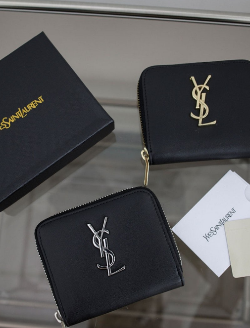 (국내배송) 생로랑 스무스 레더 실버 모노그램 카드 월렛