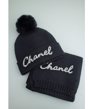 (국내배송) 샤넬 로고 니트 모자 목도리 윈터 세트