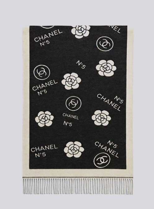 (국내배송) 샤넬 넘버 5 까멜리아 아트워크 울 자카드 태슬 숄 머플러