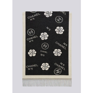 (국내배송) 샤넬 넘버 5 까멜리아 아트워크 울 자카드 태슬 숄 머플러