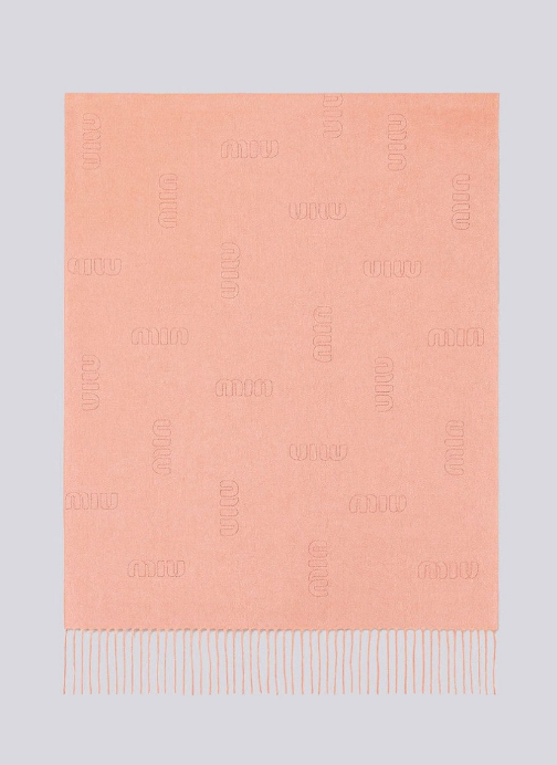 (국내배송) 미우미우 엠브로이드 로고 울 자카드 태슬 숄 머플러