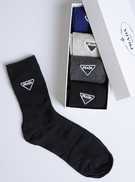 (국내배송) 프라다 삼각 로고 패치 코튼 앵클 삭스 5PCS 셋