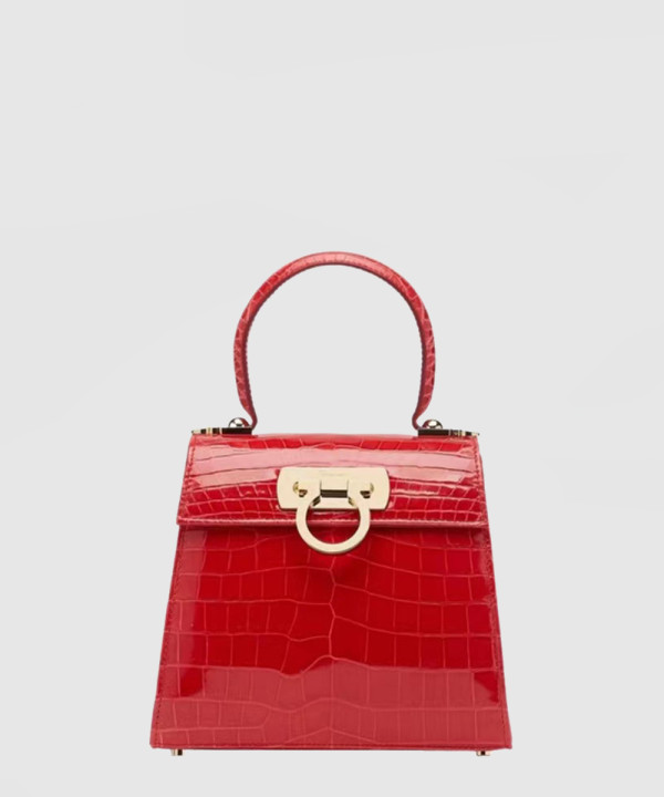 페라가모 간치니 버클 크로커다일 레더 탑 핸들백 212270