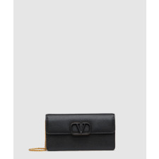 발렌티노 브이로고 시그니처 메탈릭 그레인 카프스킨 체인 지갑