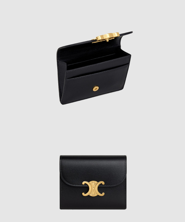 셀린느 트리옹프 플랩 카드 지갑 샤이니 카프스킨 10I583