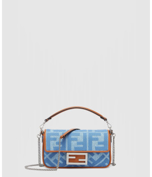 펜디 바게트 데님 FF 엠브로이드 체인 숄더백 미니 8BS017