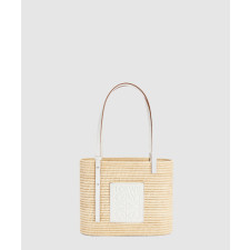 로에베 스몰 스퀘어 바스켓 백 인 라피아 앤 카프스킨