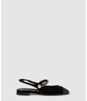 미우미우 벨벳 및 페이턴트 가죽 슬링백 발레리나 5F046E