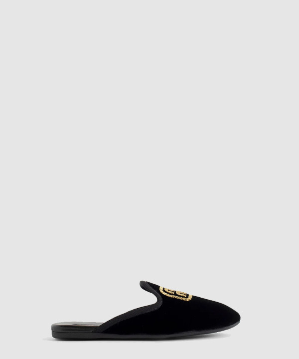 미우미우 자수 로고 벨벳 슬리퍼 5S104E