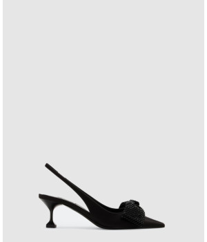 미우미우 크리스탈 리본 새틴 슬링백 힐 5I811D