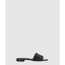 미우미우 마테라쎄 로고 나파 레더 슬라이드 5XX605