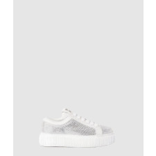 미우미우 로고 크리스탈 레더 스니커즈 5E043E