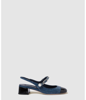 미우미우 펄 체인 데님 슬링백 5I048E