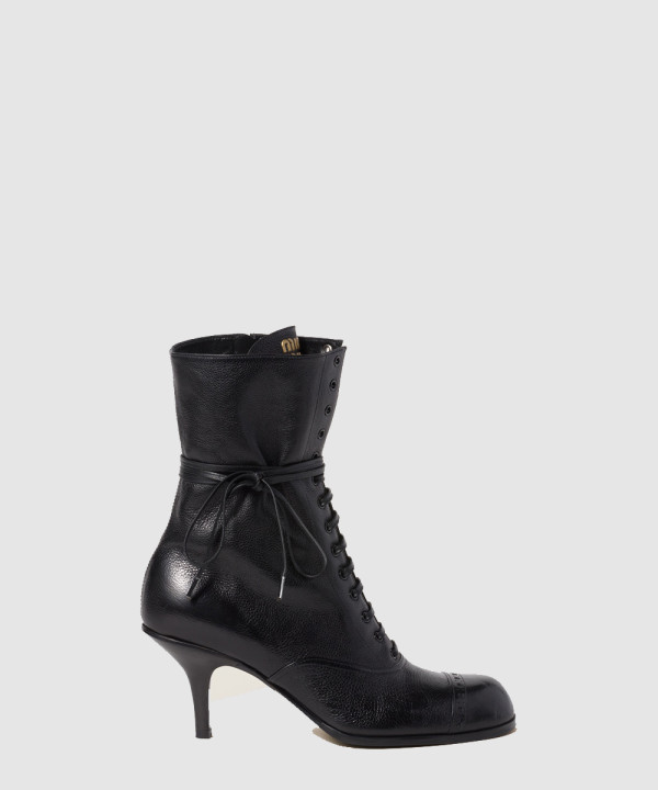 미우미우 로고 레더 앵클 부츠 5U323E