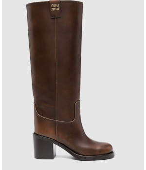 미우미우 로고 레더 롱 부츠 5W967D