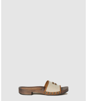 미우미우 캔버스 레더 클로그 샌들 5Z445E